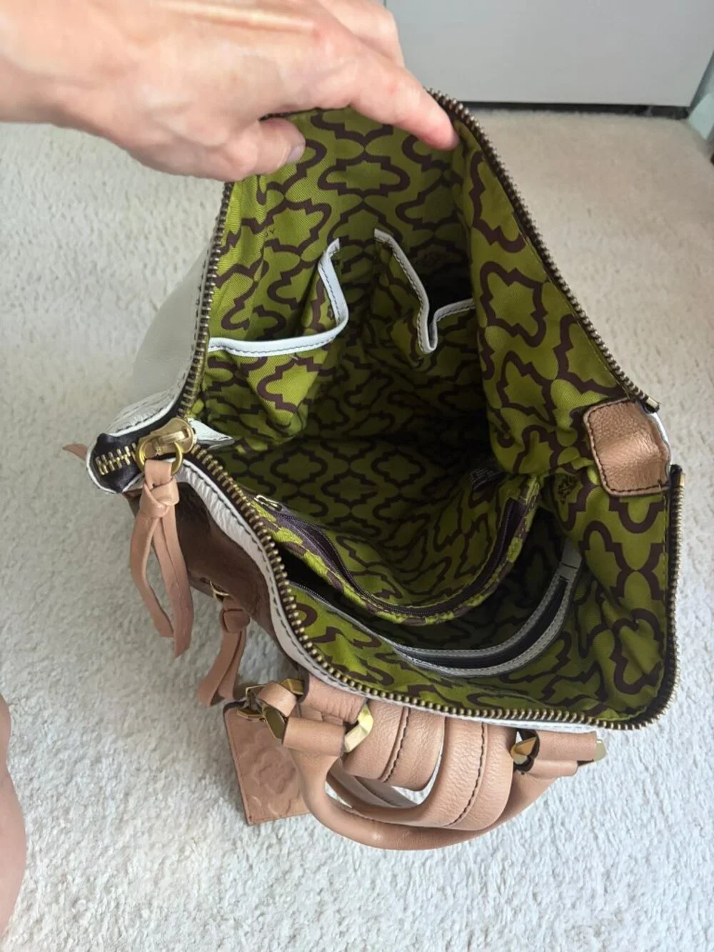 orYANY Holly Color Blocked Cream and Brown Leather Backpack NWOT